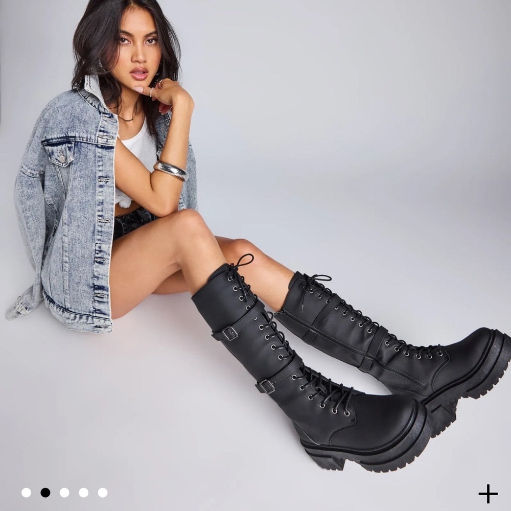 Liliana Black Lace-Up Combat Boots